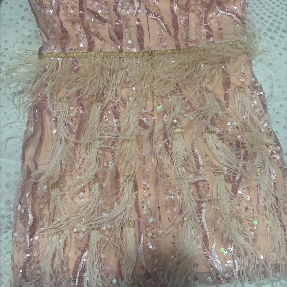 Elegant Pink Strapless Feather Dress - Picture 8 of 12